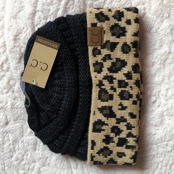 LAST ONE! 🥳HOST PICK🥳 NWT C.C. Black and Leopard Print Knit Beanie - Picture 14 of 16